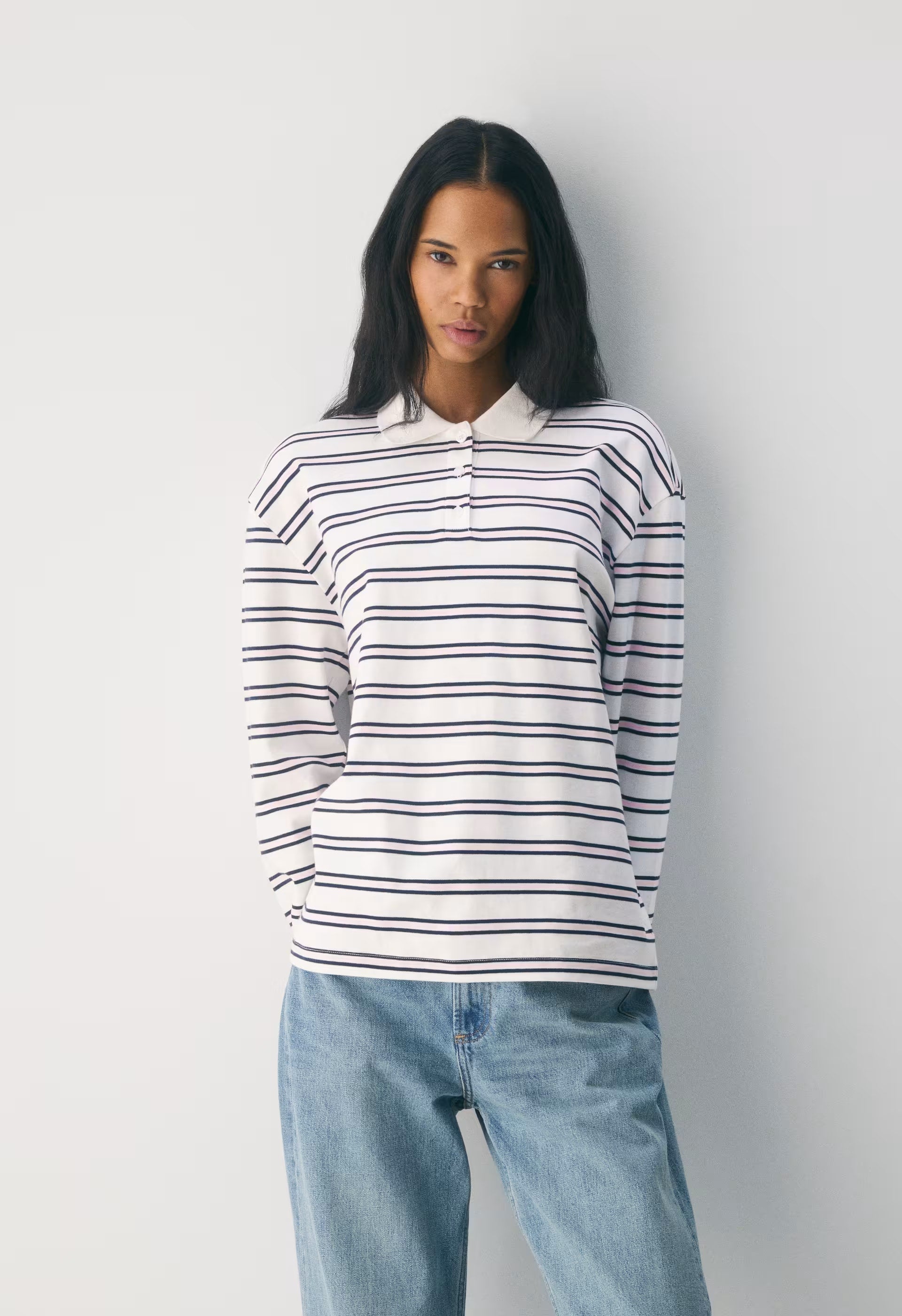 InterLock Cotton Eton Longsleeve - WHITE/ VILLA PINK