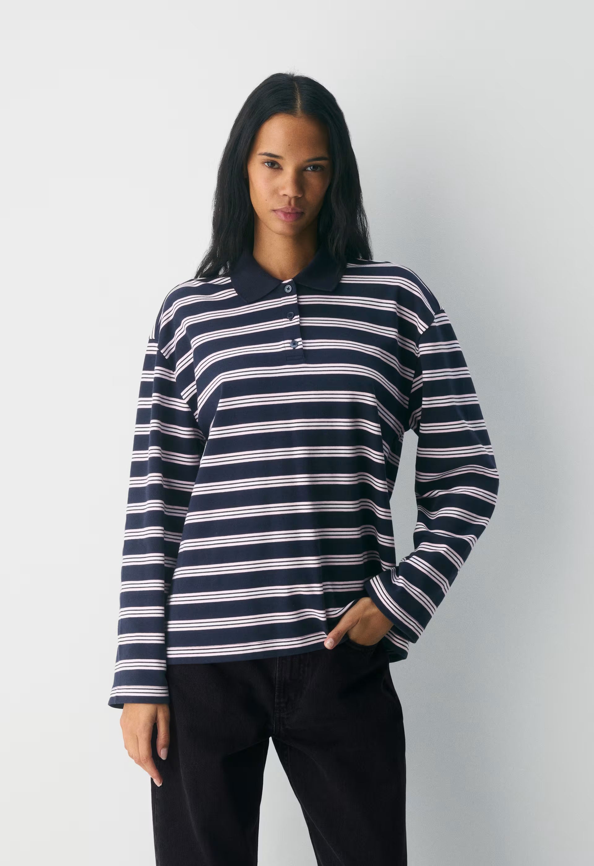 InterLock Cotton Eton Longsleeve - DRK NGT NVY/VLL PNK
