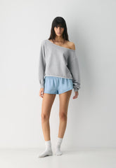 Terry Sweatfleece Perfect Off-Shoulder Top - HEATHER CHROME