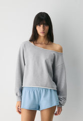 Terry Sweatfleece Perfect Off-Shoulder Top - HEATHER CHROME