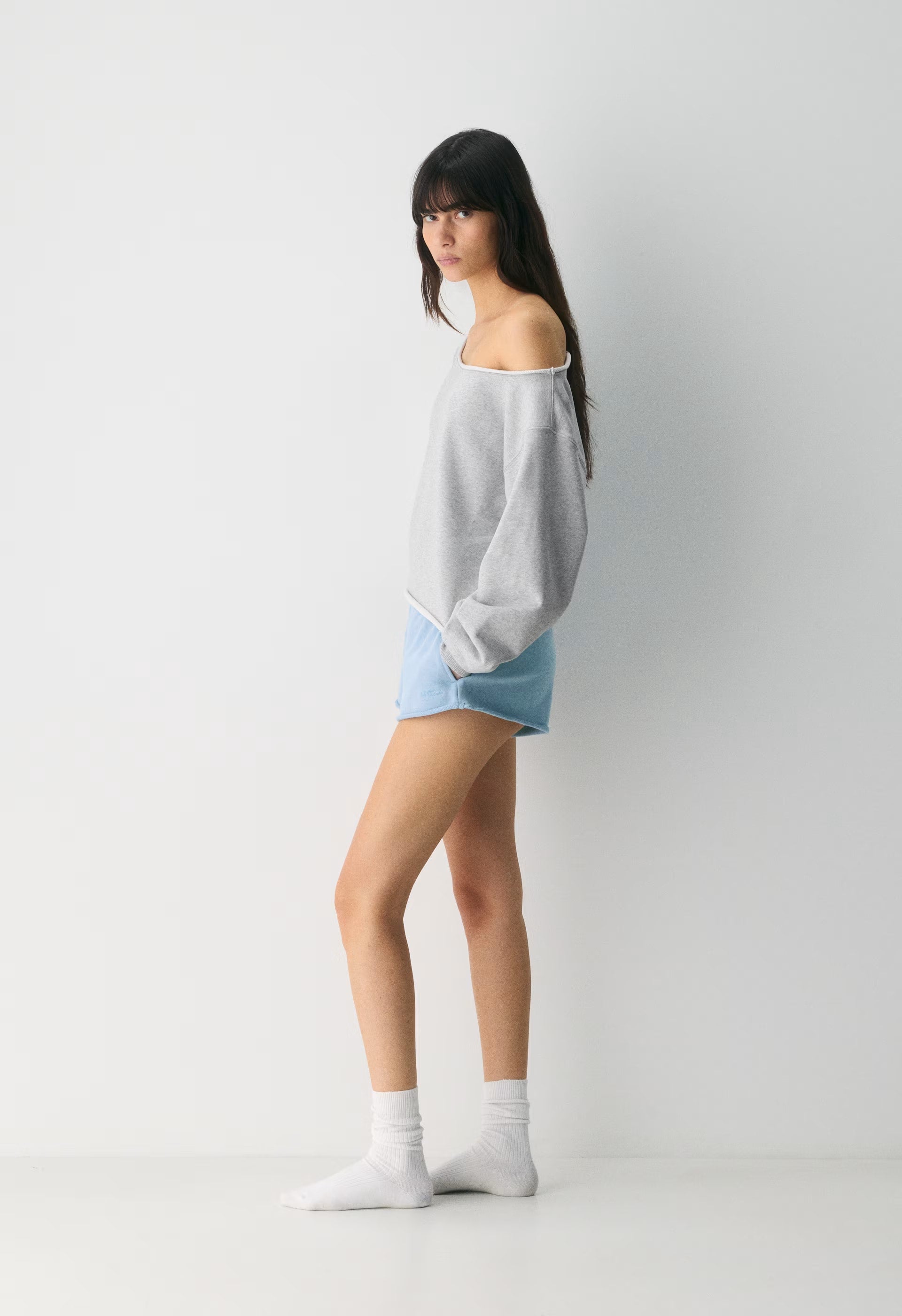 Terry Sweatfleece Perfect Off-Shoulder Top - HEATHER CHROME