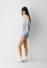 Terry Sweatfleece Perfect Off-Shoulder Top - HEATHER CHROME
