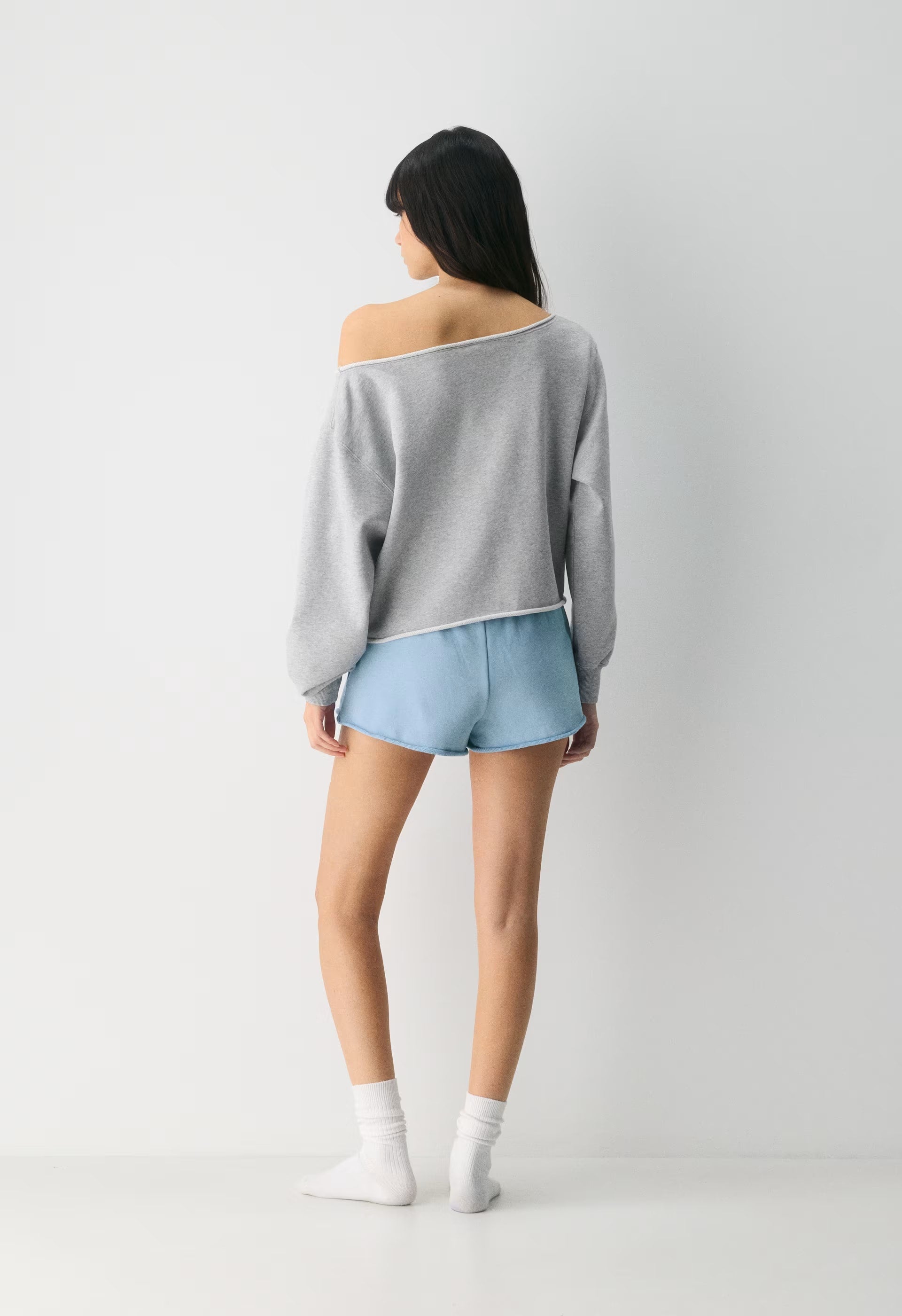 Terry Sweatfleece Perfect Off-Shoulder Top - HEATHER CHROME