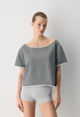 Terry Sweatfleece Perfect Off-Shoulder Shirt - HEATHER DARK GREY
