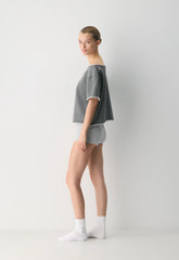 Terry Sweatfleece Perfect Off-Shoulder Shirt - HEATHER DARK GREY