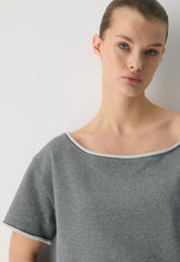 Terry Sweatfleece Perfect Off-Shoulder Shirt - HEATHER DARK GREY