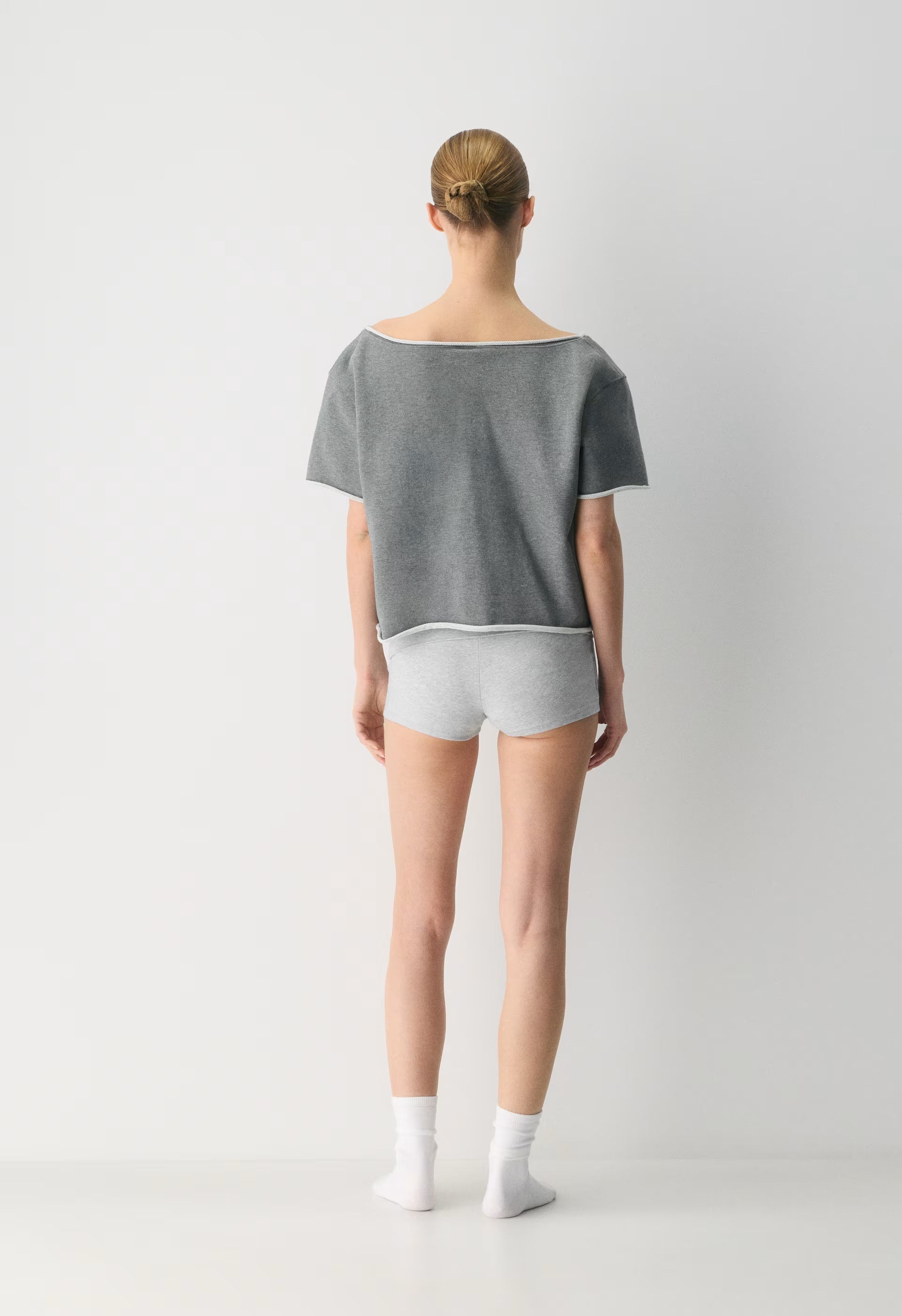 Terry Sweatfleece Perfect Off-Shoulder Shirt - HEATHER DARK GREY