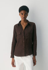 Utility Linen Shirt - RICH MOCHA BROWN