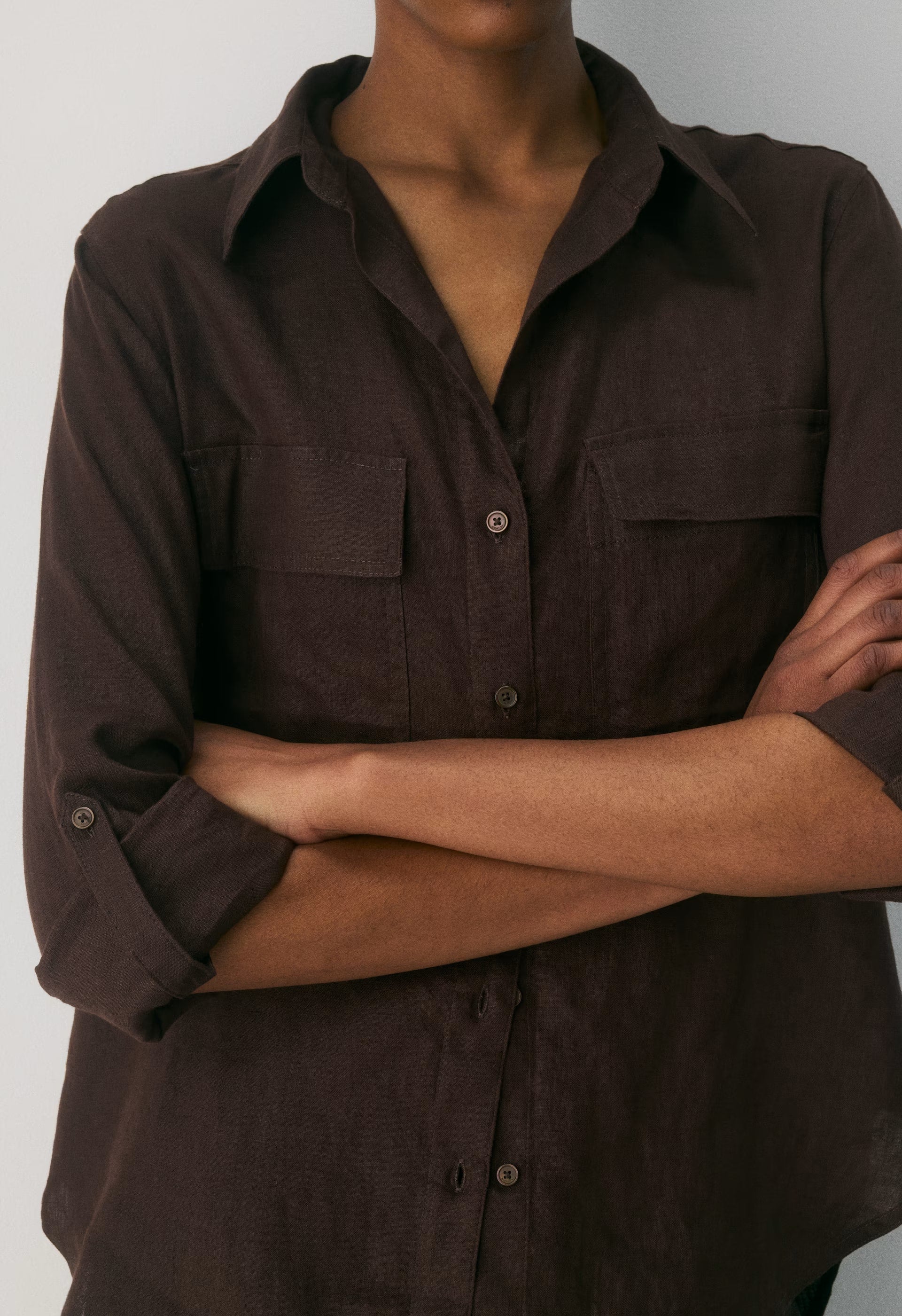 Utility Linen Shirt - RICH MOCHA BROWN