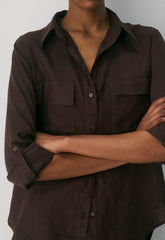 Utility Linen Shirt - RICH MOCHA BROWN