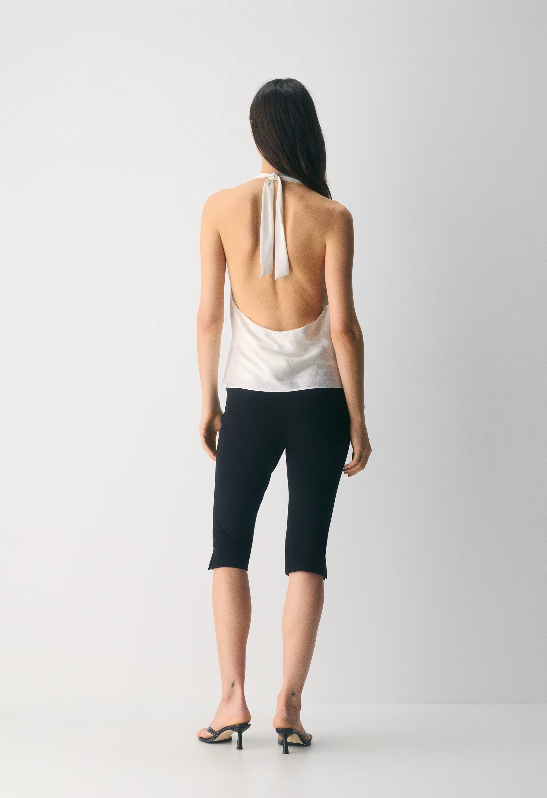 Martini Satin Halter Top - LIGHT BIRCH