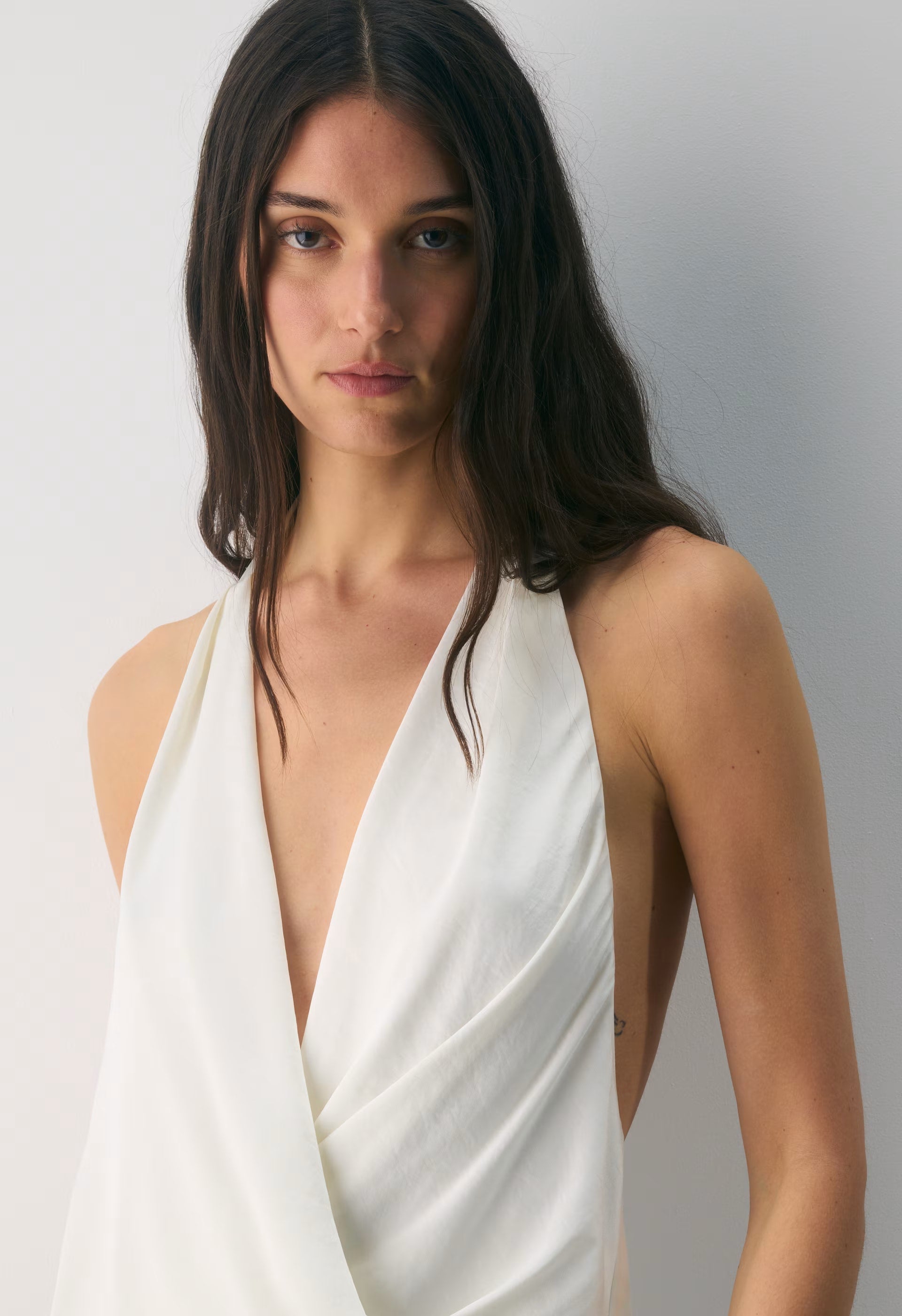 Martini Satin Halter Top - LIGHT BIRCH