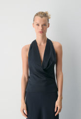 Martini Satin Halter Top - DARK NIGHT NAVY