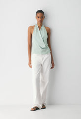 Martini Satin Halter Top - AGAVE GREEN