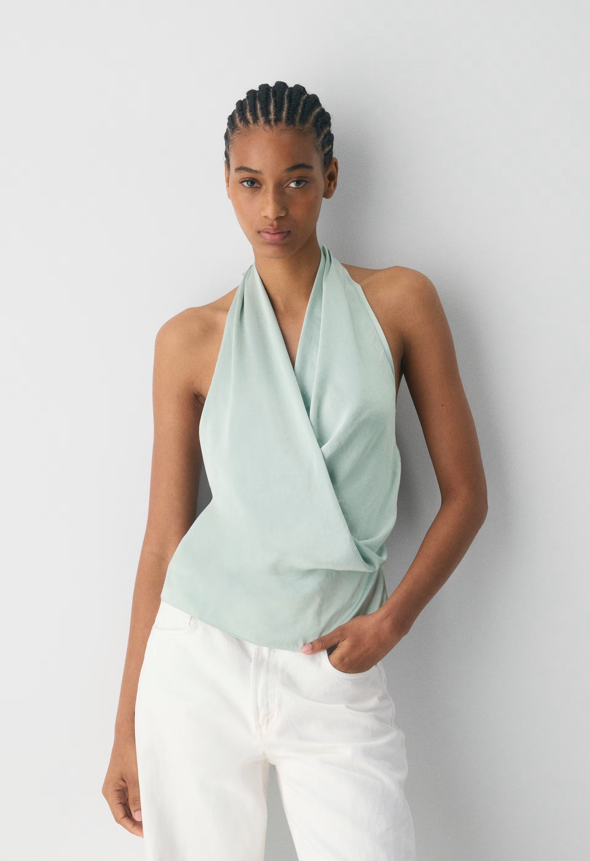 Martini Satin Halter Top - AGAVE GREEN