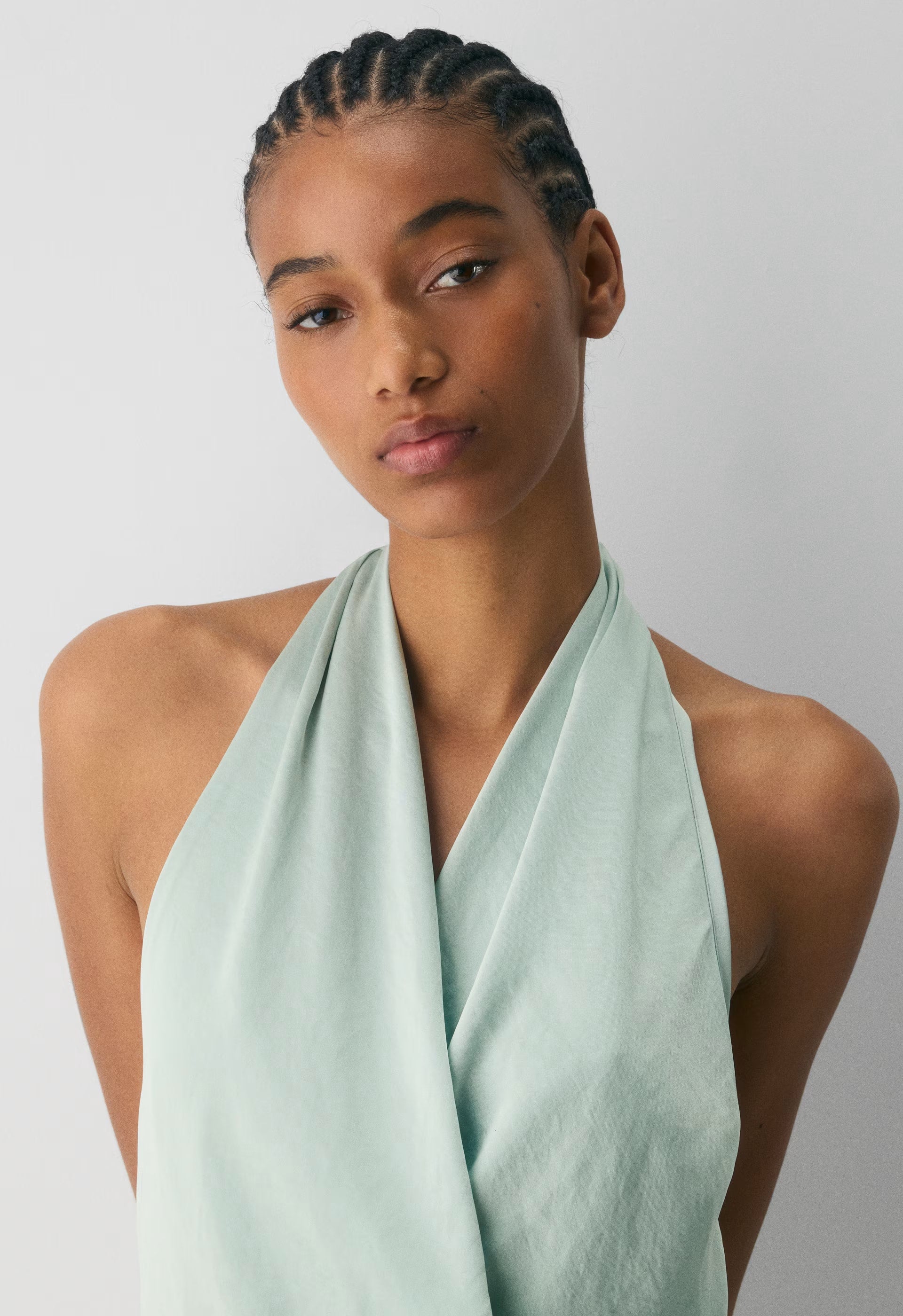 Martini Satin Halter Top - AGAVE GREEN