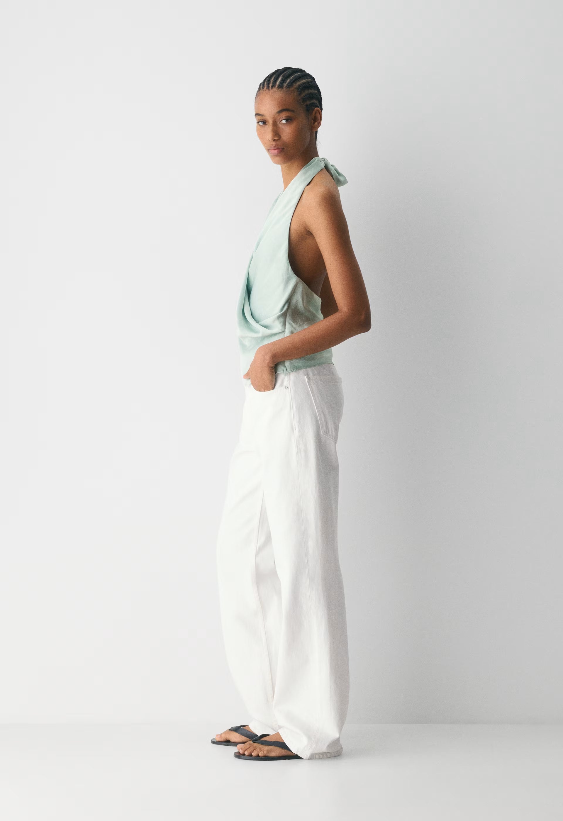 Martini Satin Halter Top - AGAVE GREEN