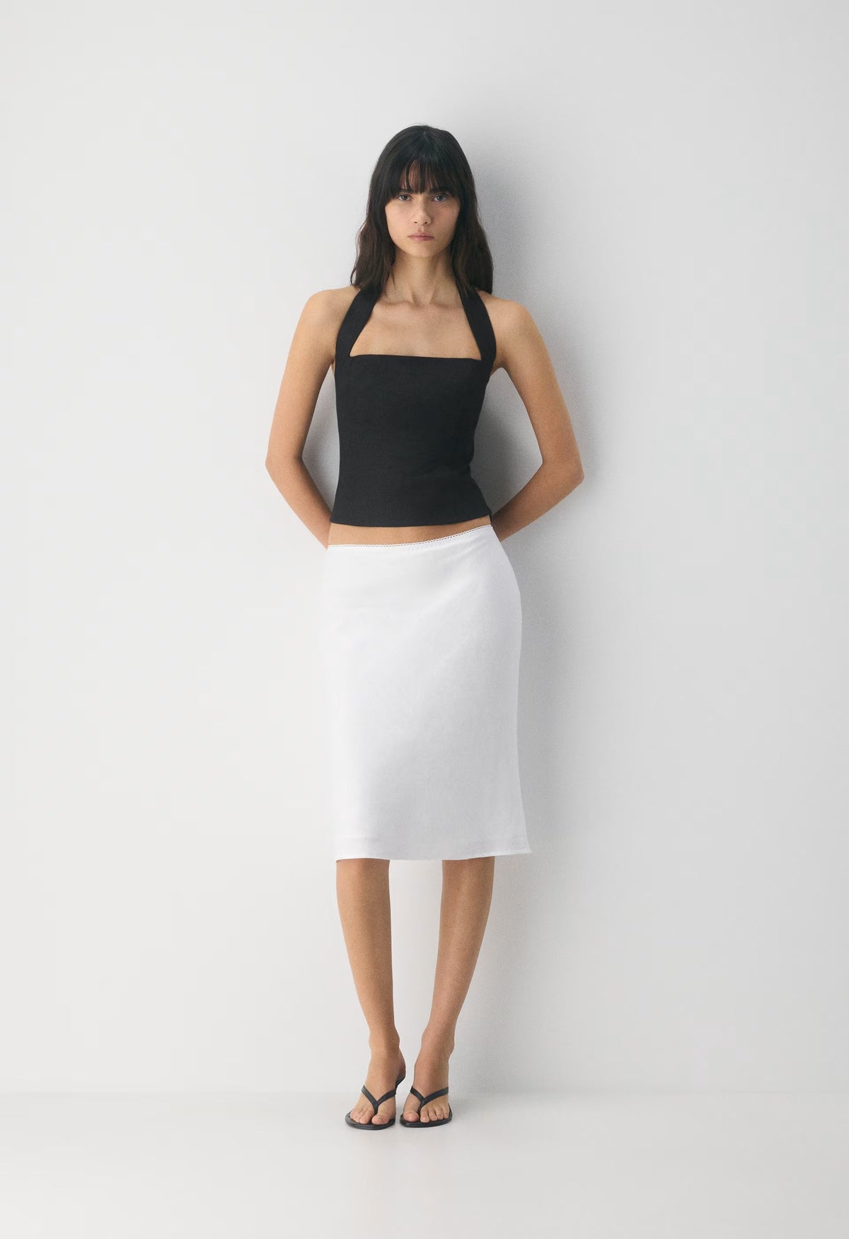 Whisper Linen Halter Top - BLACK