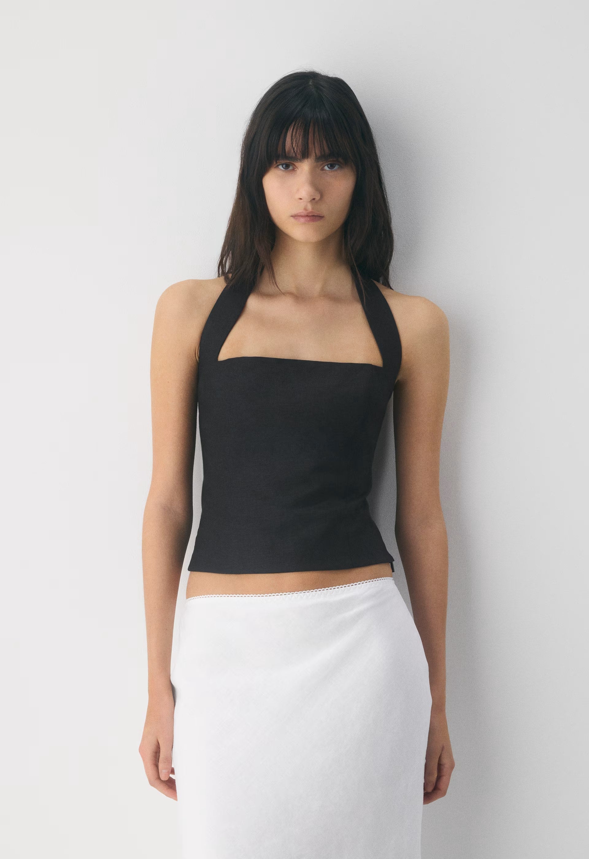 Whisper Linen Halter Top - BLACK
