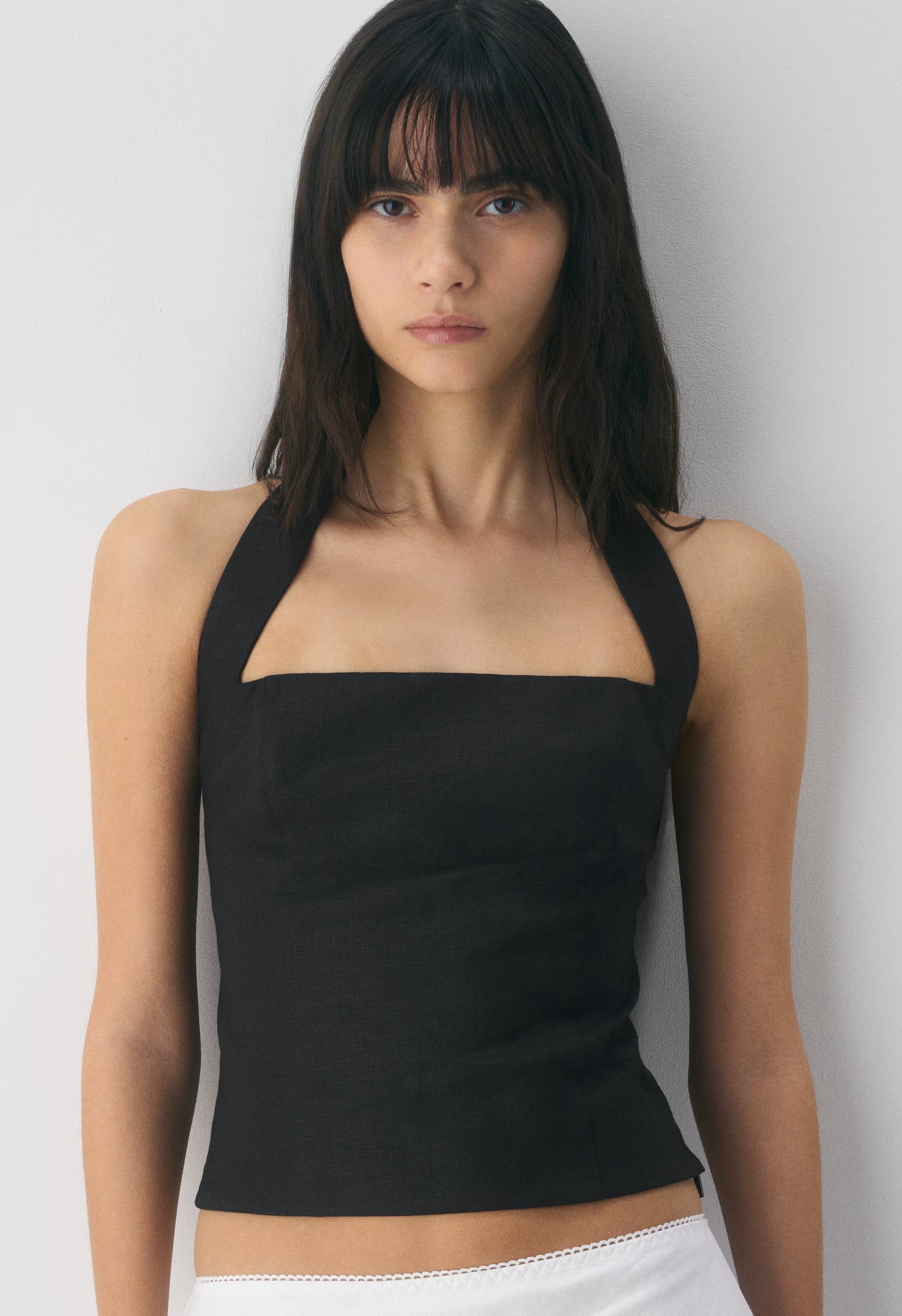 Whisper Linen Halter Top - BLACK