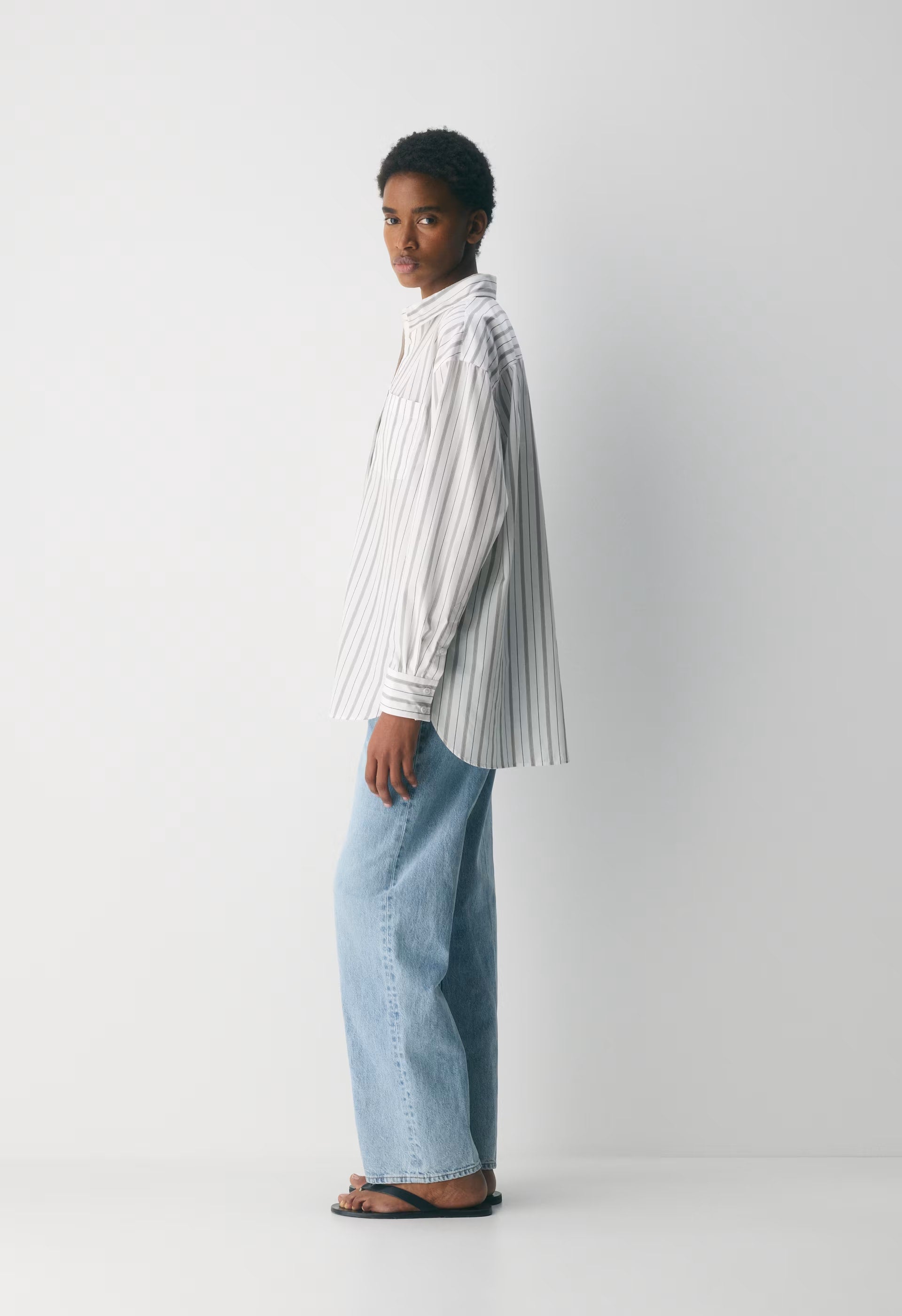Outro Oversized Poplin Shirt - JOELY STRP BT WT/CL BR