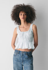 Helena Poplin Top - AZL STRP BR WT/VL BLU