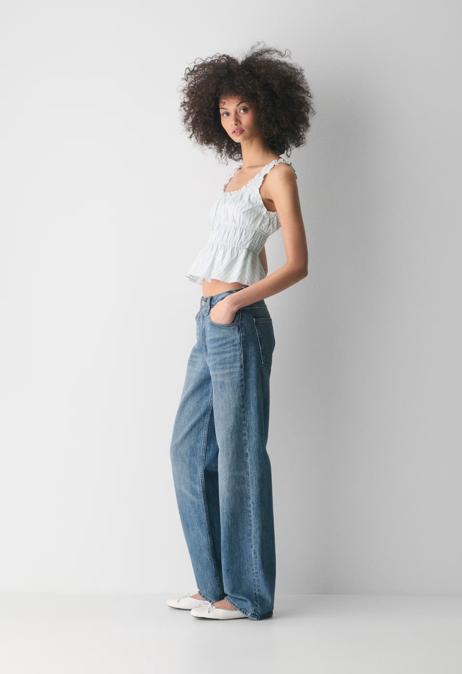Helena Poplin Top - AZL STRP BR WT/VL BLU