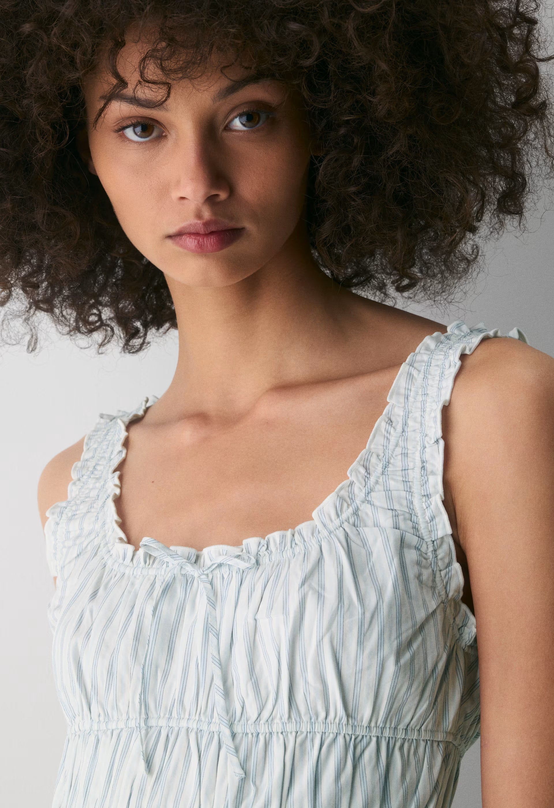 Helena Poplin Top - AZL STRP BR WT/VL BLU