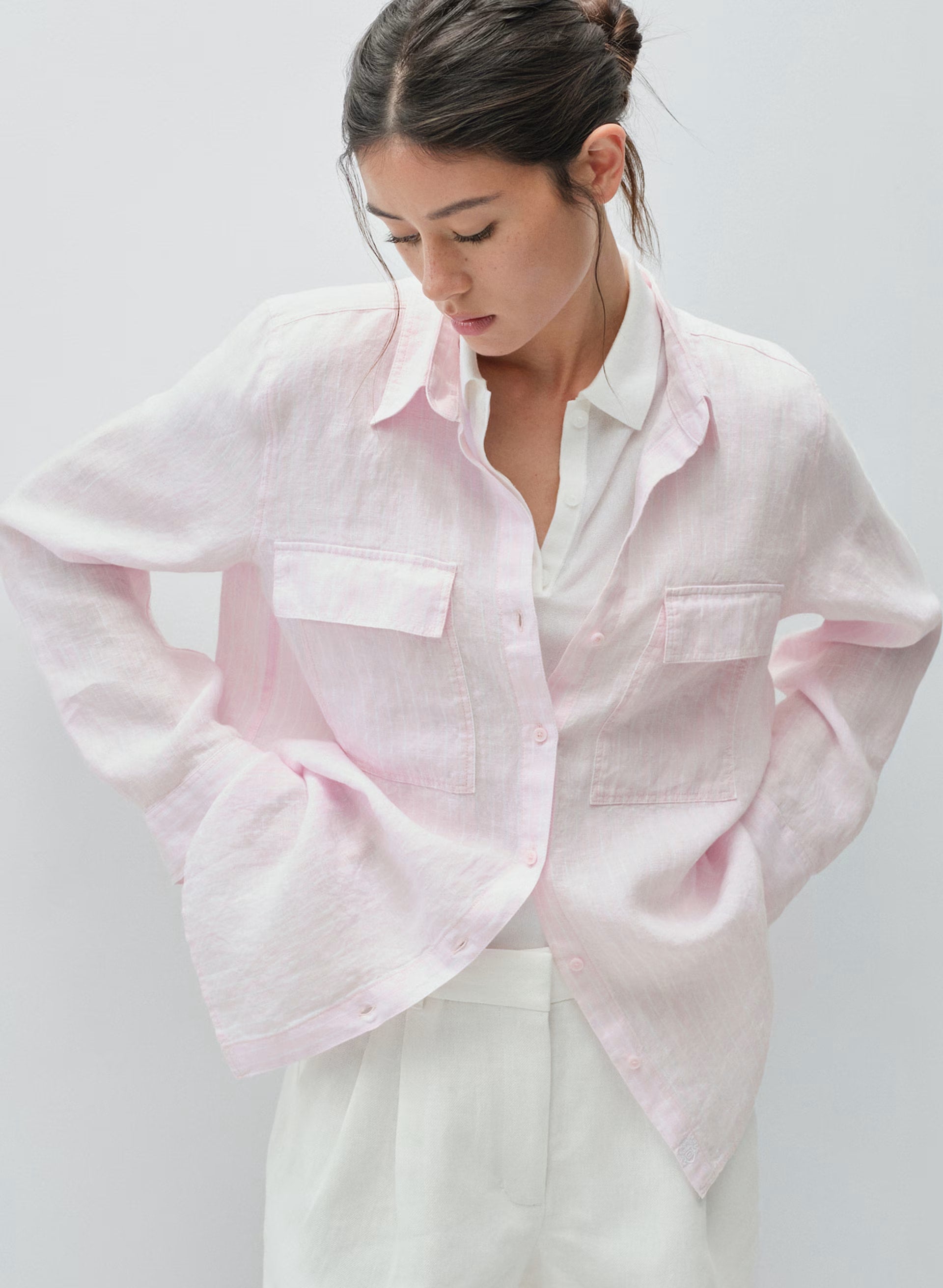 Utility Linen Shirt - MTCHLL STRP V PK/BRWH