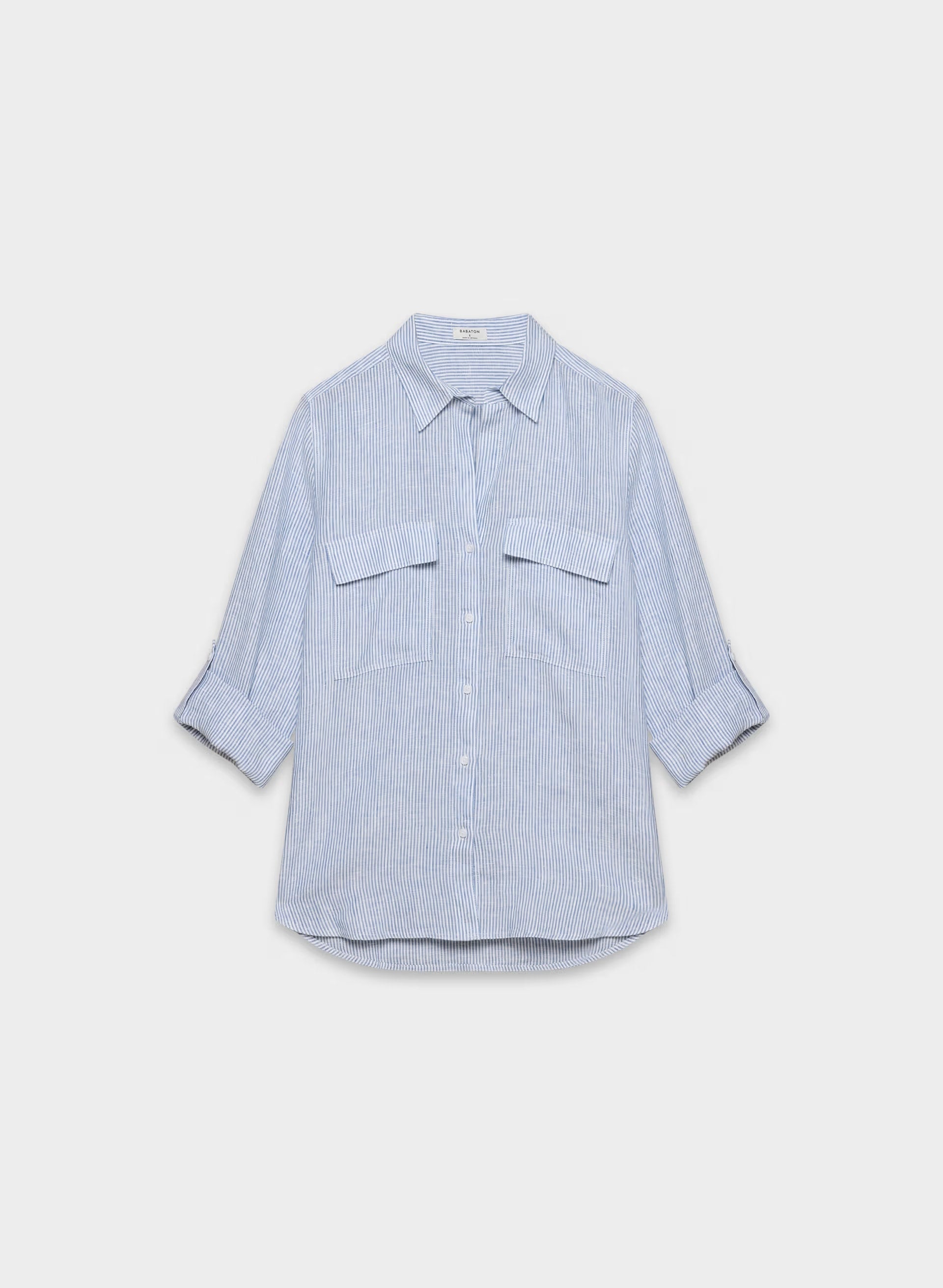 Utility Linen Shirt - WLSON STRP FR BL/B WH