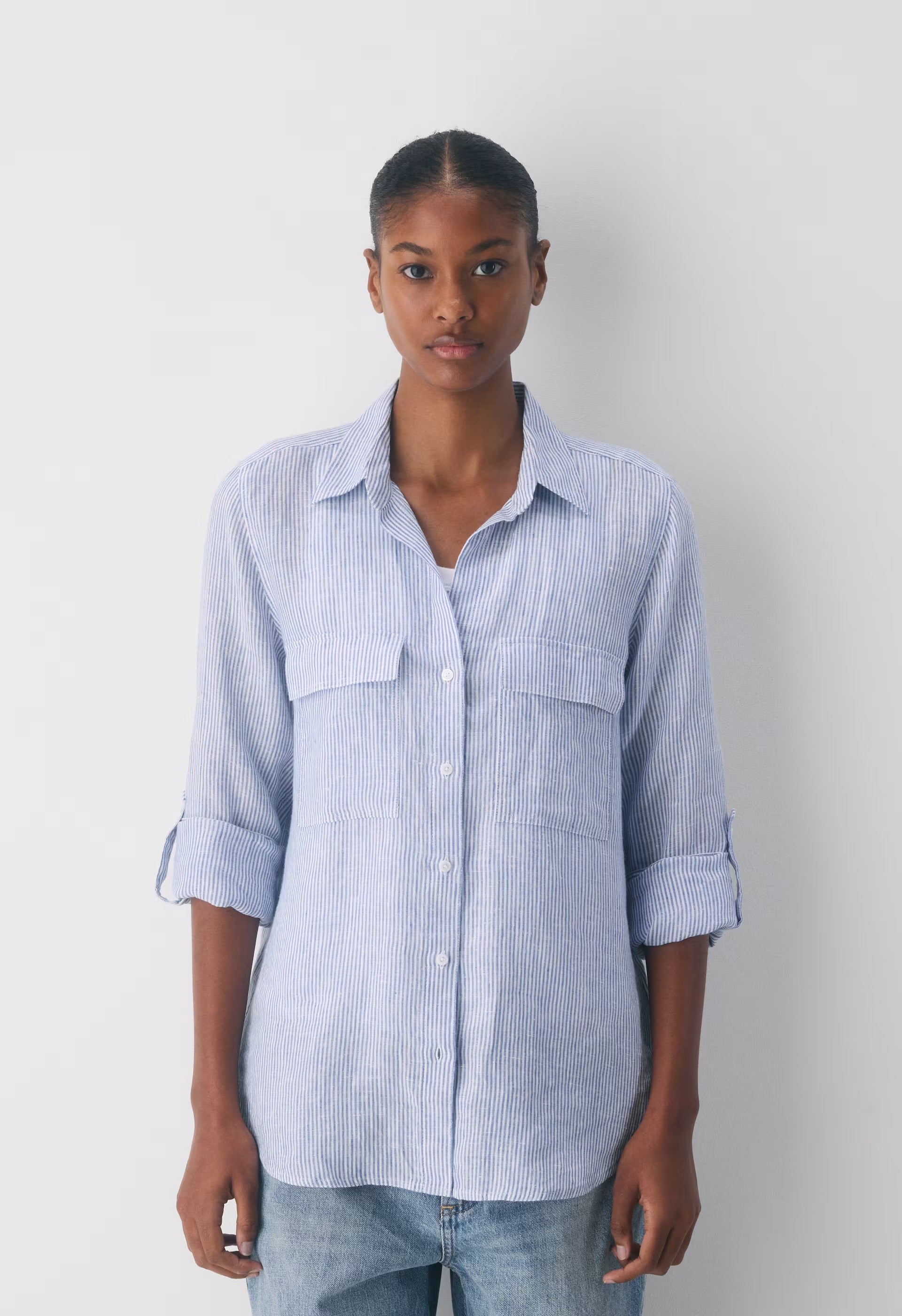 Utility Linen Shirt - WLSON STRP FR BL/B WH