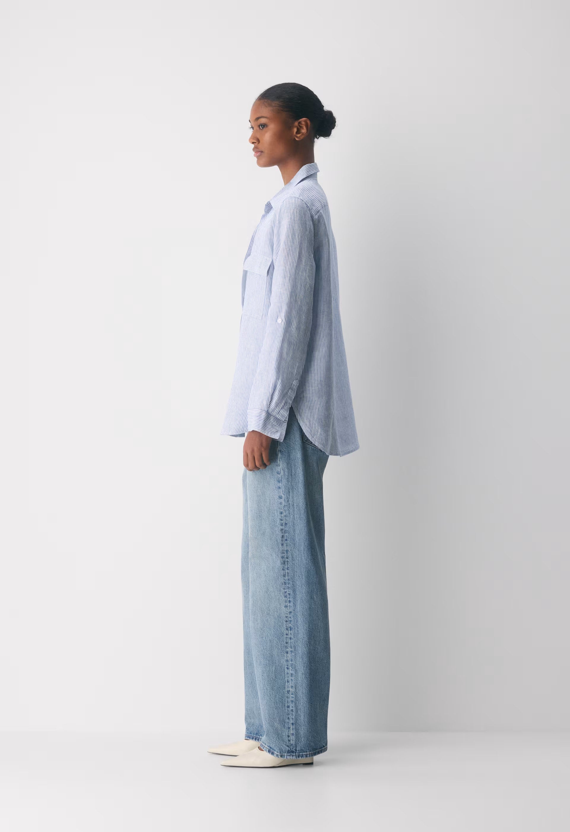 Utility Linen Shirt - WLSON STRP FR BL/B WH