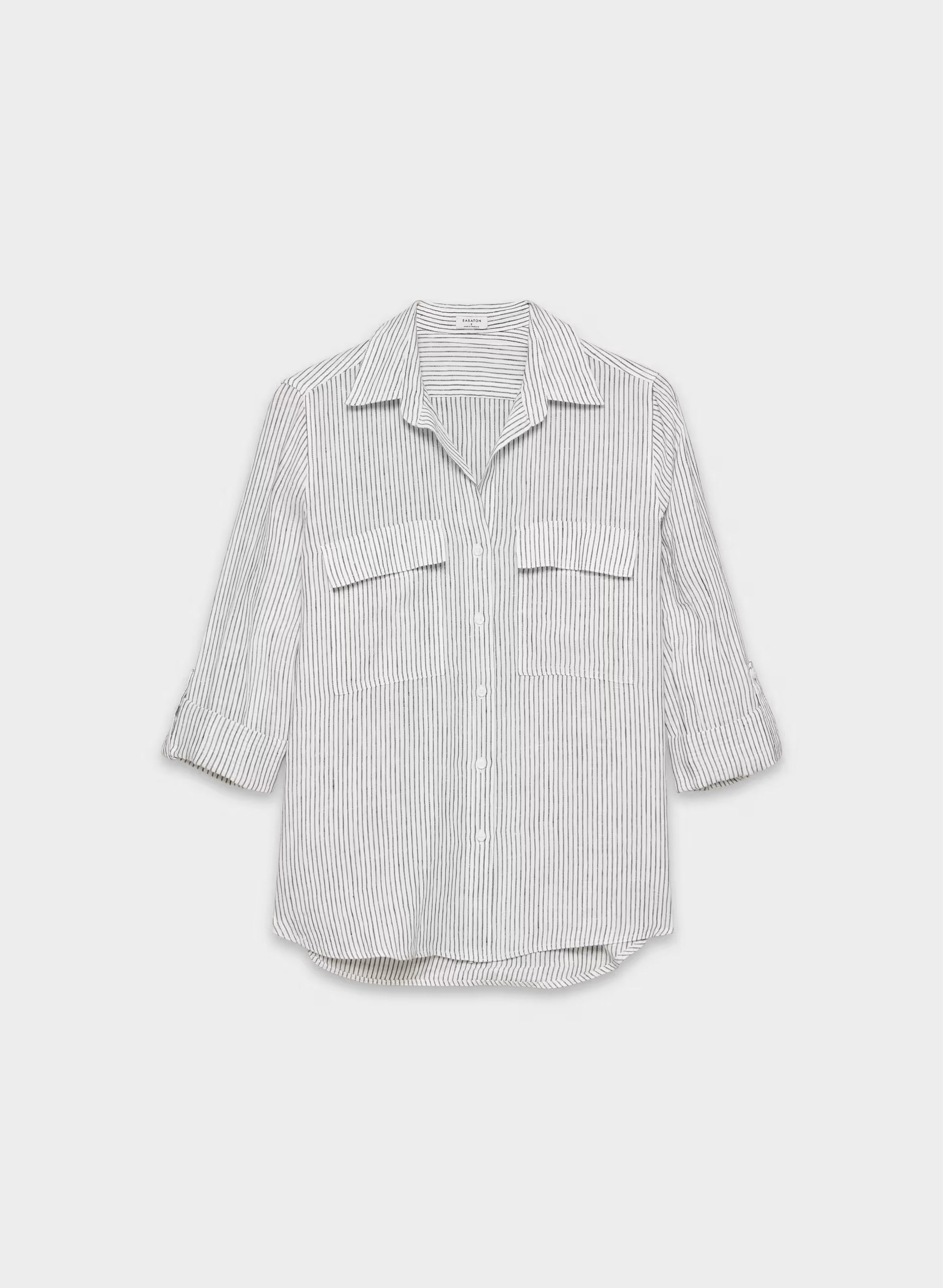 Utility Linen Shirt - MILN STRIPE W/HRBR NV
