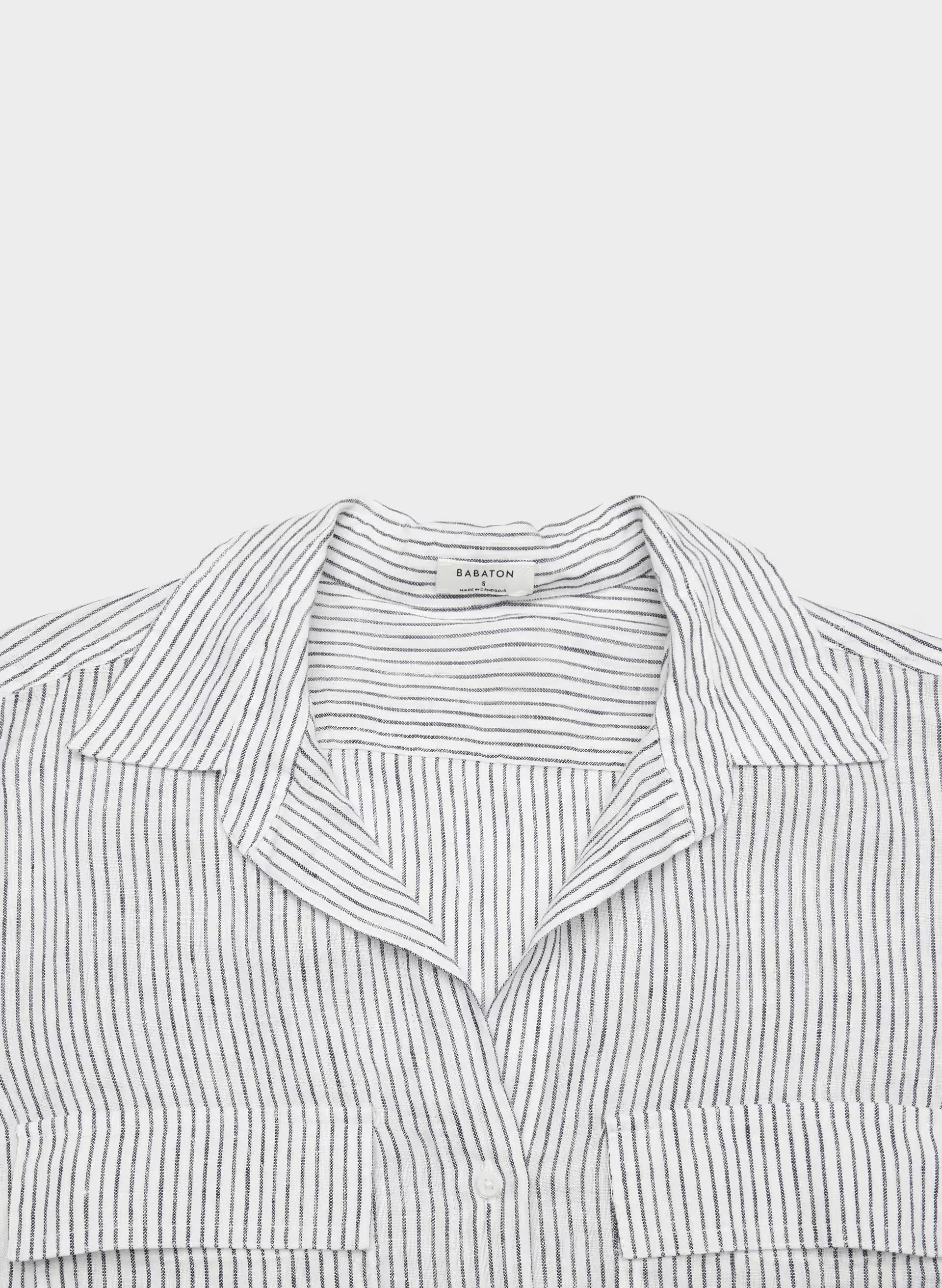 Utility Linen Shirt - MILN STRIPE W/HRBR NV