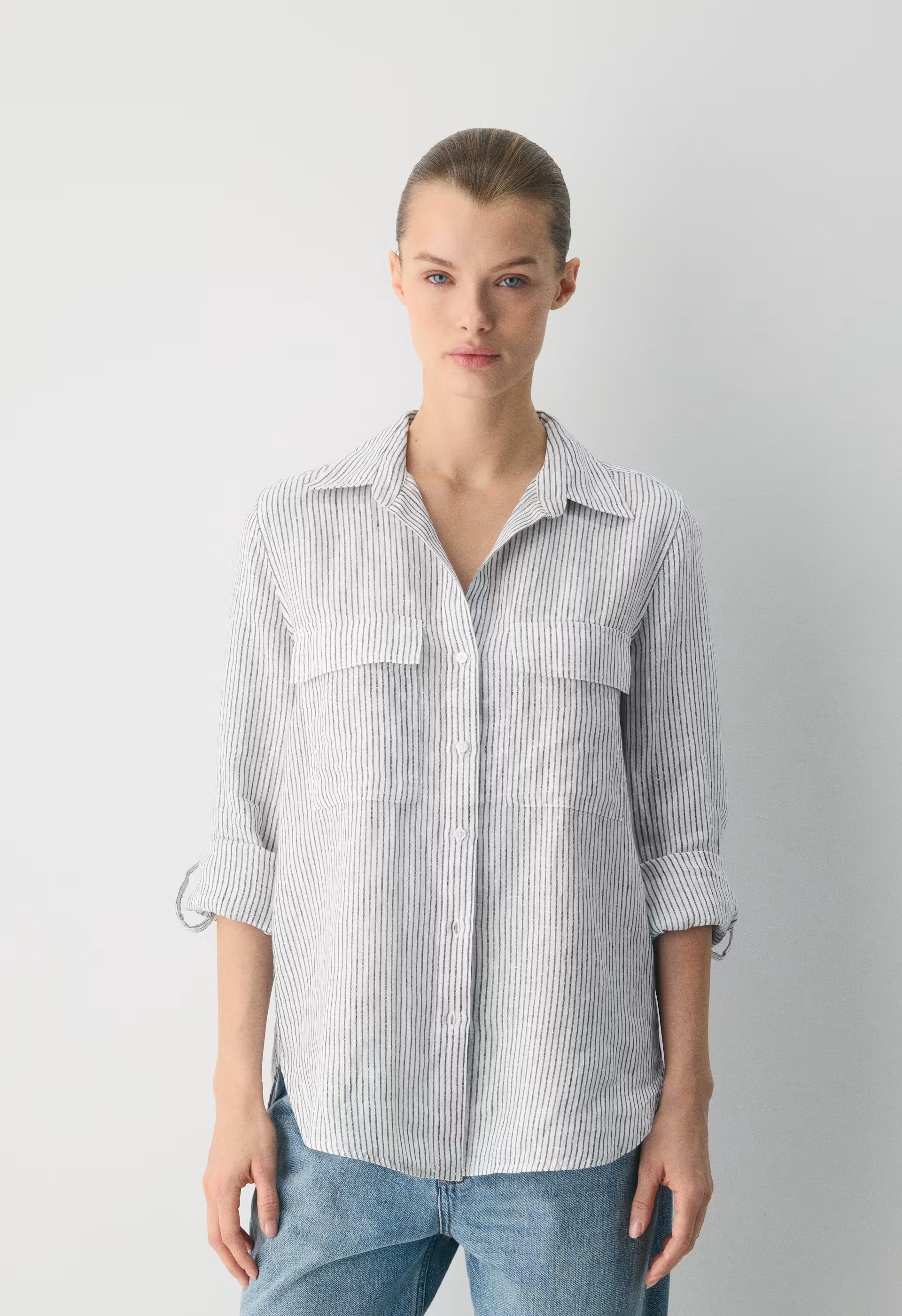 Utility Linen Shirt - MILN STRIPE W/HRBR NV