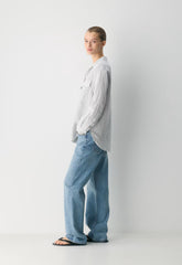 Utility Linen Shirt - MILN STRIPE W/HRBR NV