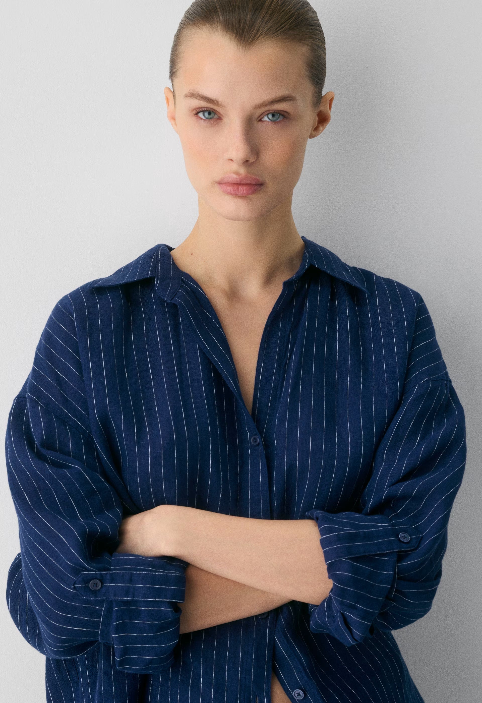 Archive Linen Shirt - SUSAN STRPE HRBR NV/W