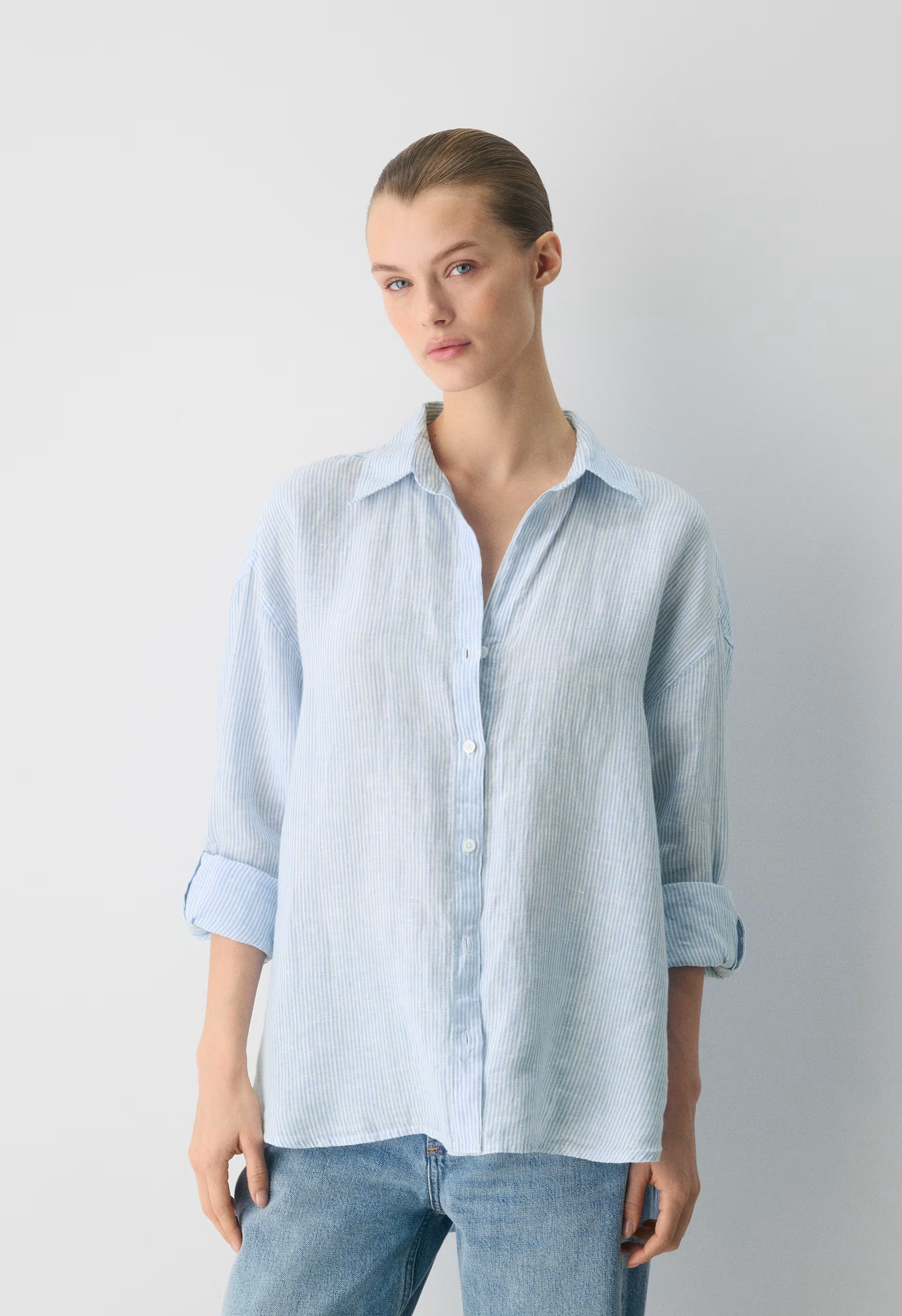 Archive Linen Shirt - WLN STP WHT/CRNFLR BL