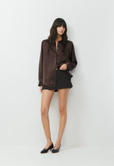 Baker Satin Shirt - RICH MOCHA BROWN