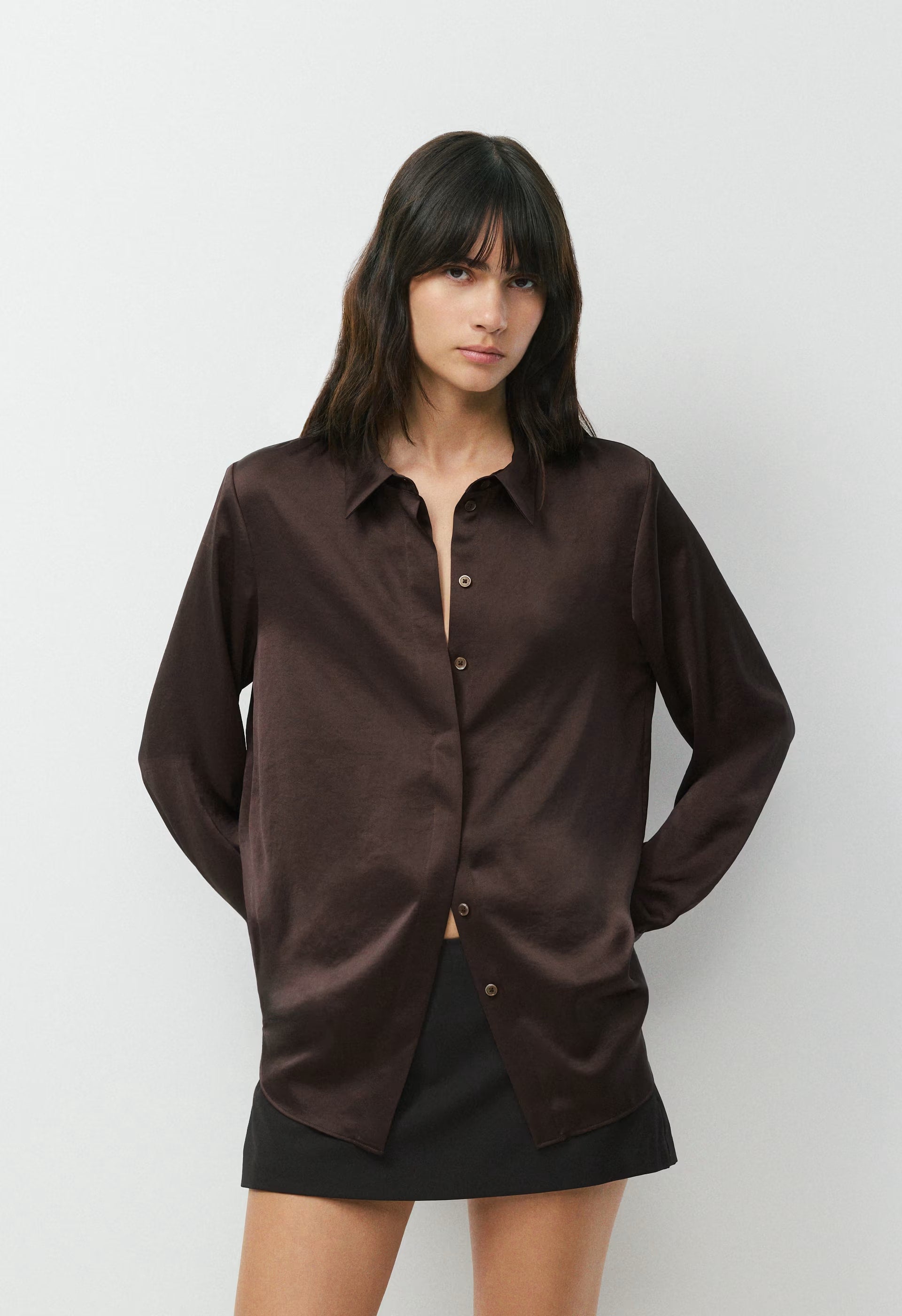 Baker Satin Shirt - RICH MOCHA BROWN