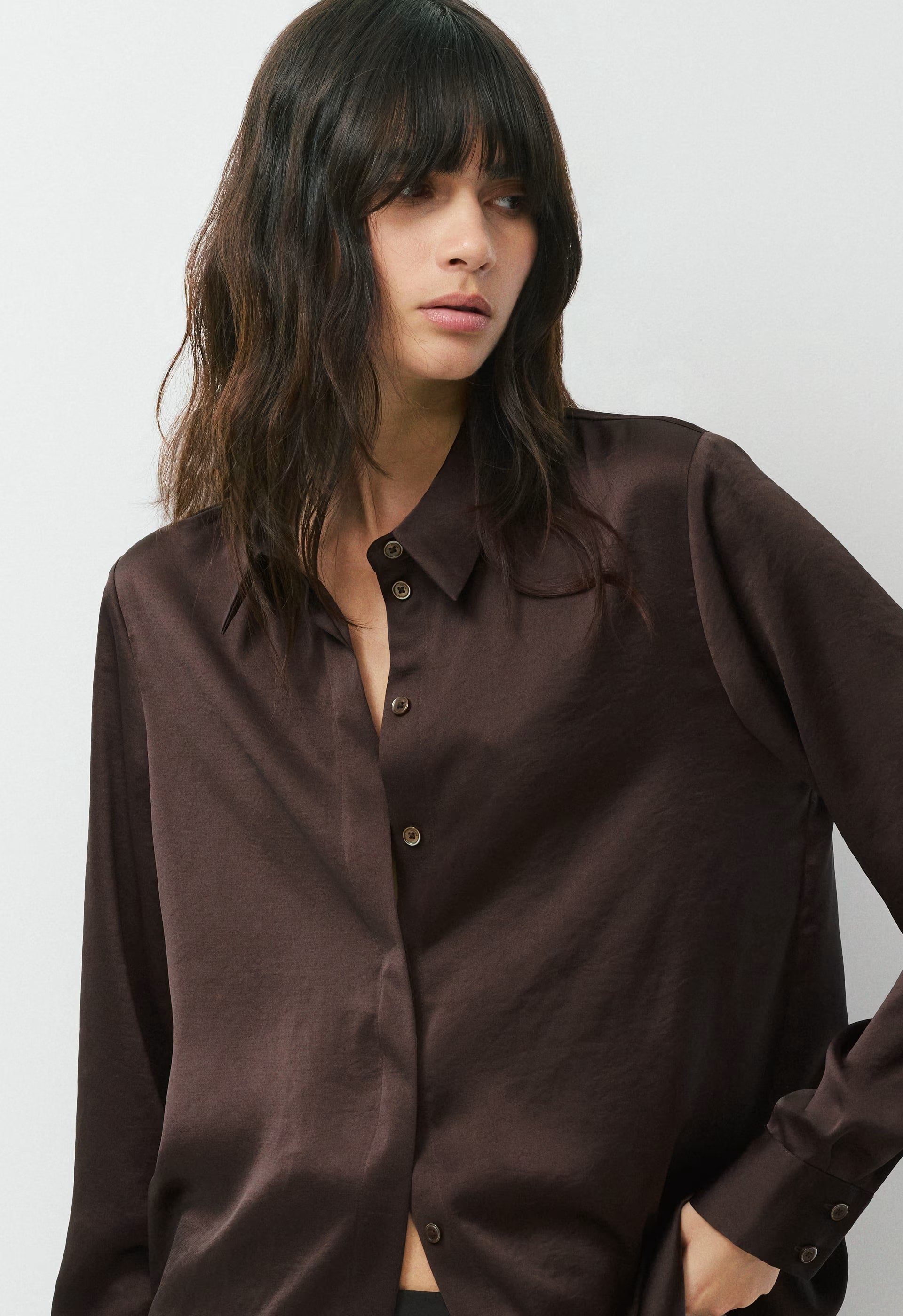 Baker Satin Shirt - RICH MOCHA BROWN