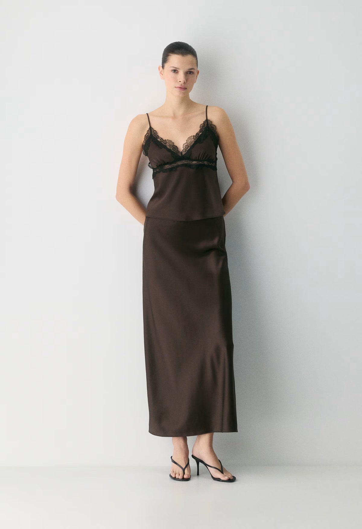 Foxtrot Satin Camisole - RICH MOCHA BROWN/BLACK