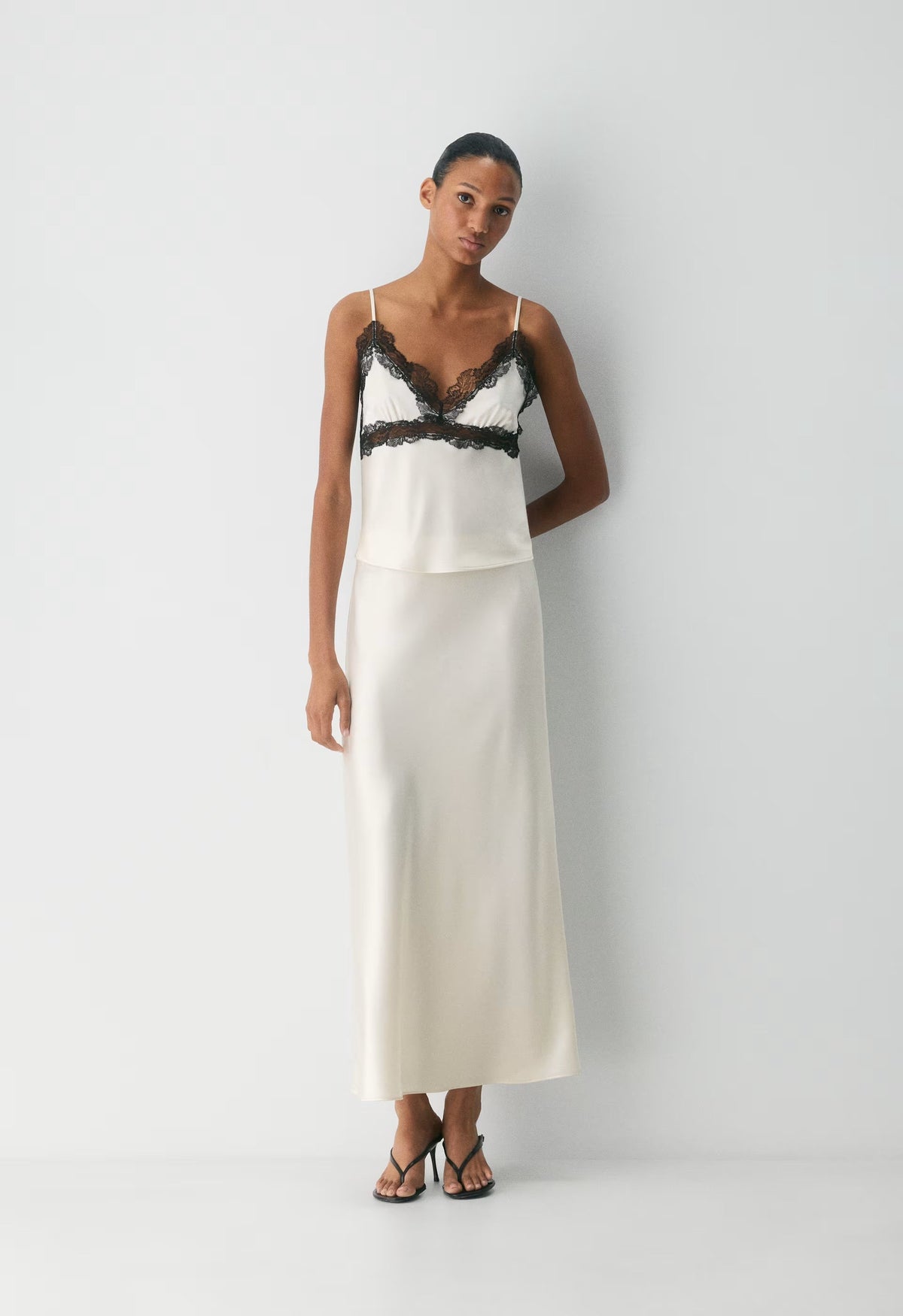 Foxtrot Satin Camisole - LIGHT BIRCH/BLACK