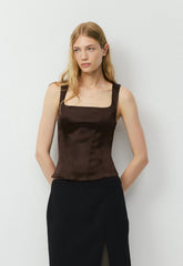 Caprice Satin Bustier - RICH MOCHA BROWN