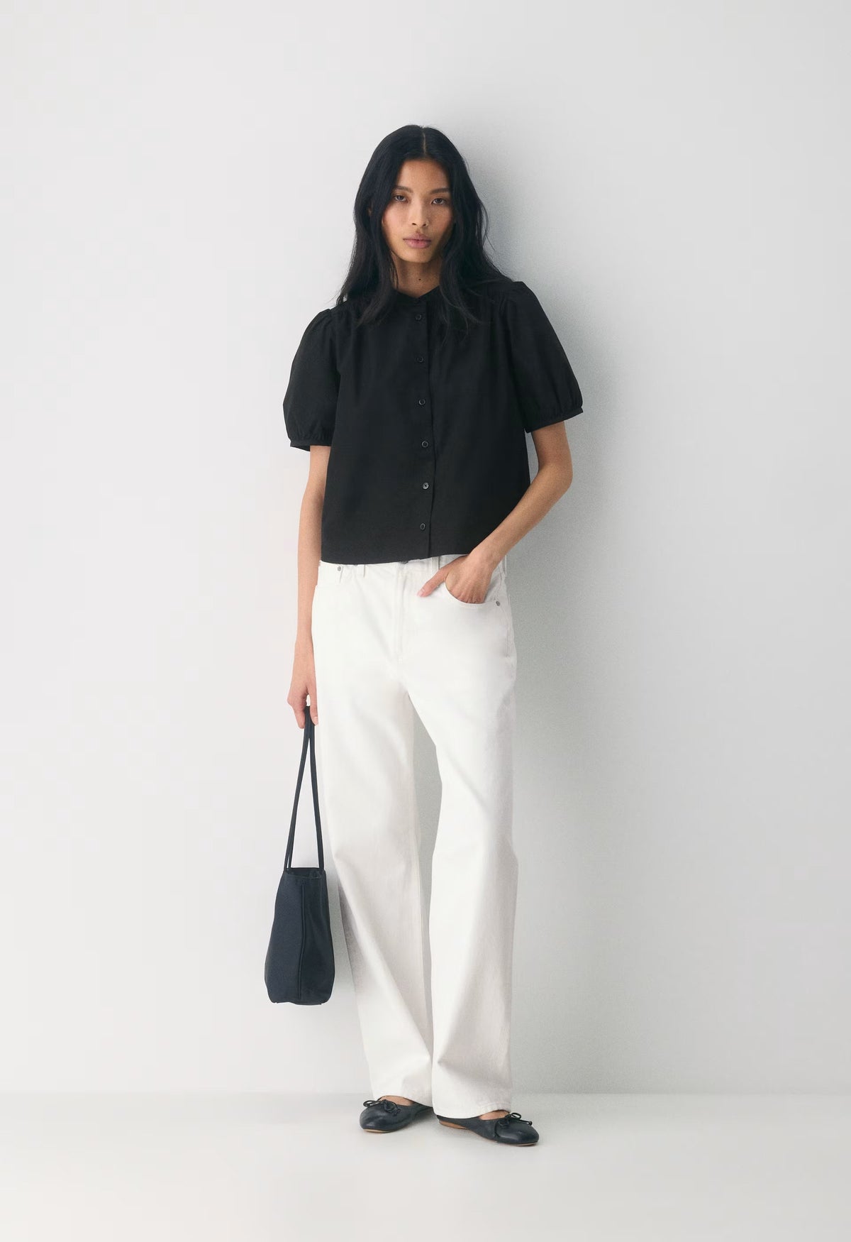 Italic Poplin Blouse - BLACK