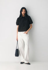 Italic Poplin Blouse - BLACK