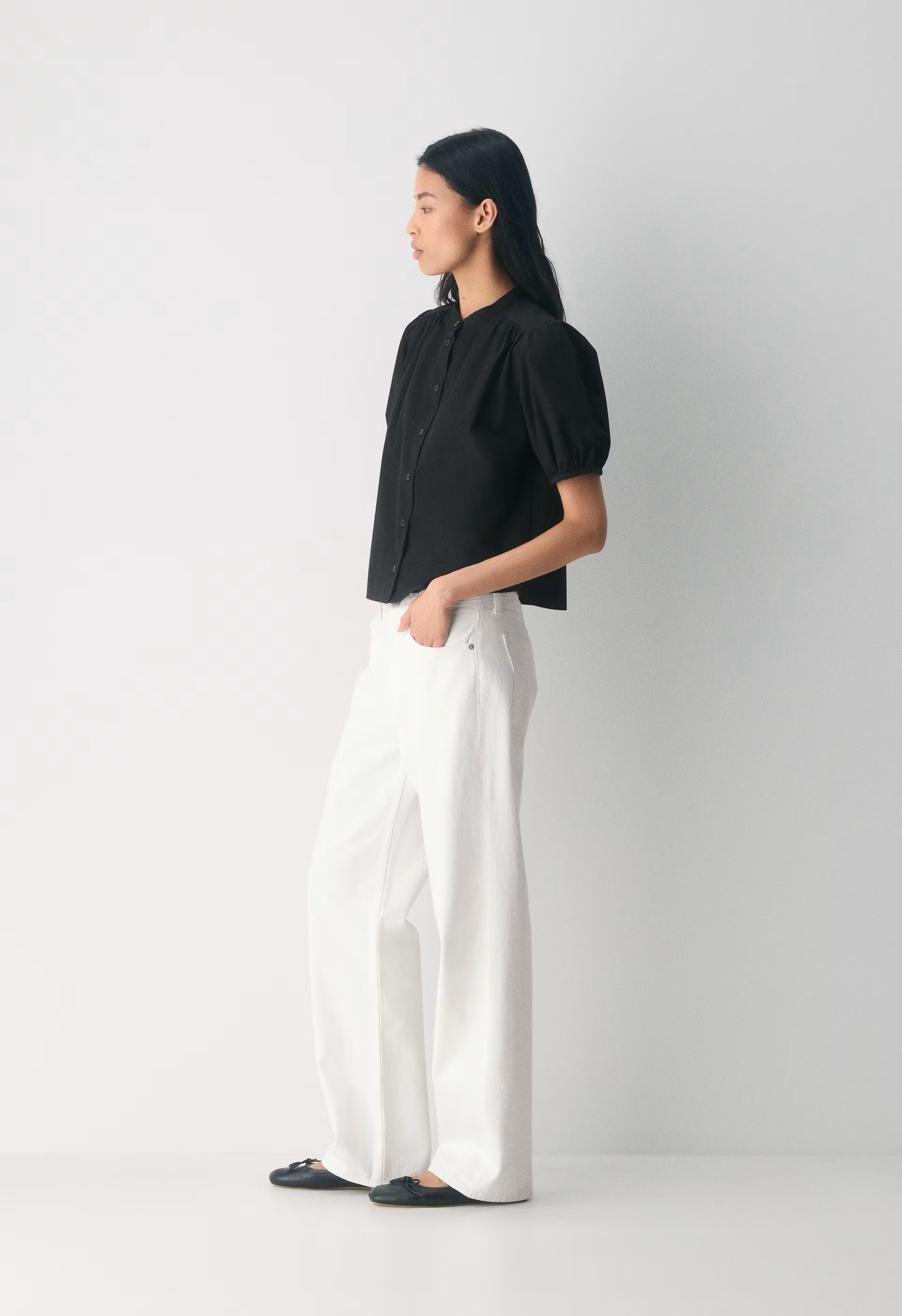 Italic Poplin Blouse - BLACK