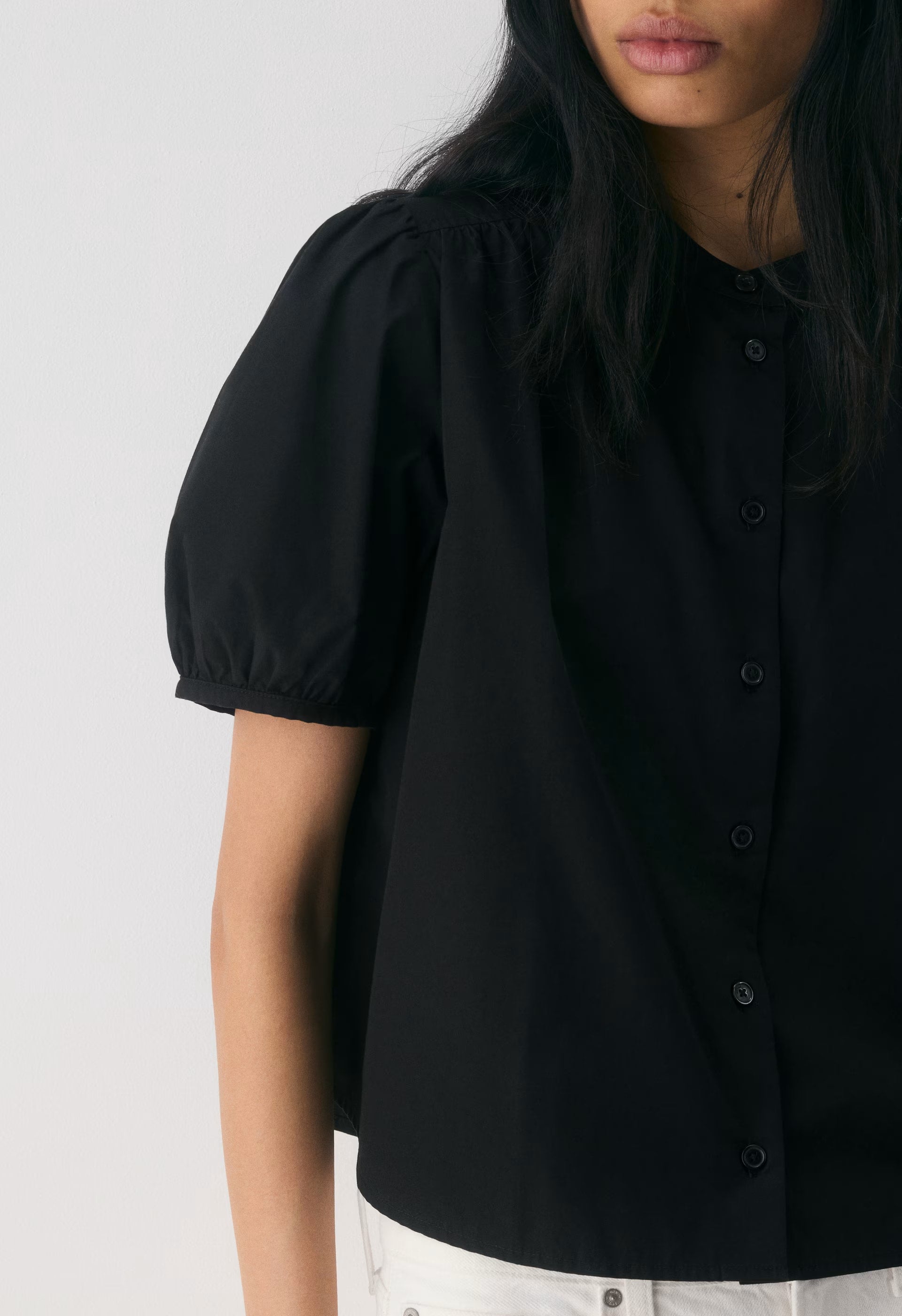 Italic Poplin Blouse - BLACK