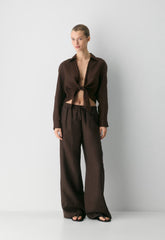 Connection Linen Blouse - RICH MOCHA BROWN
