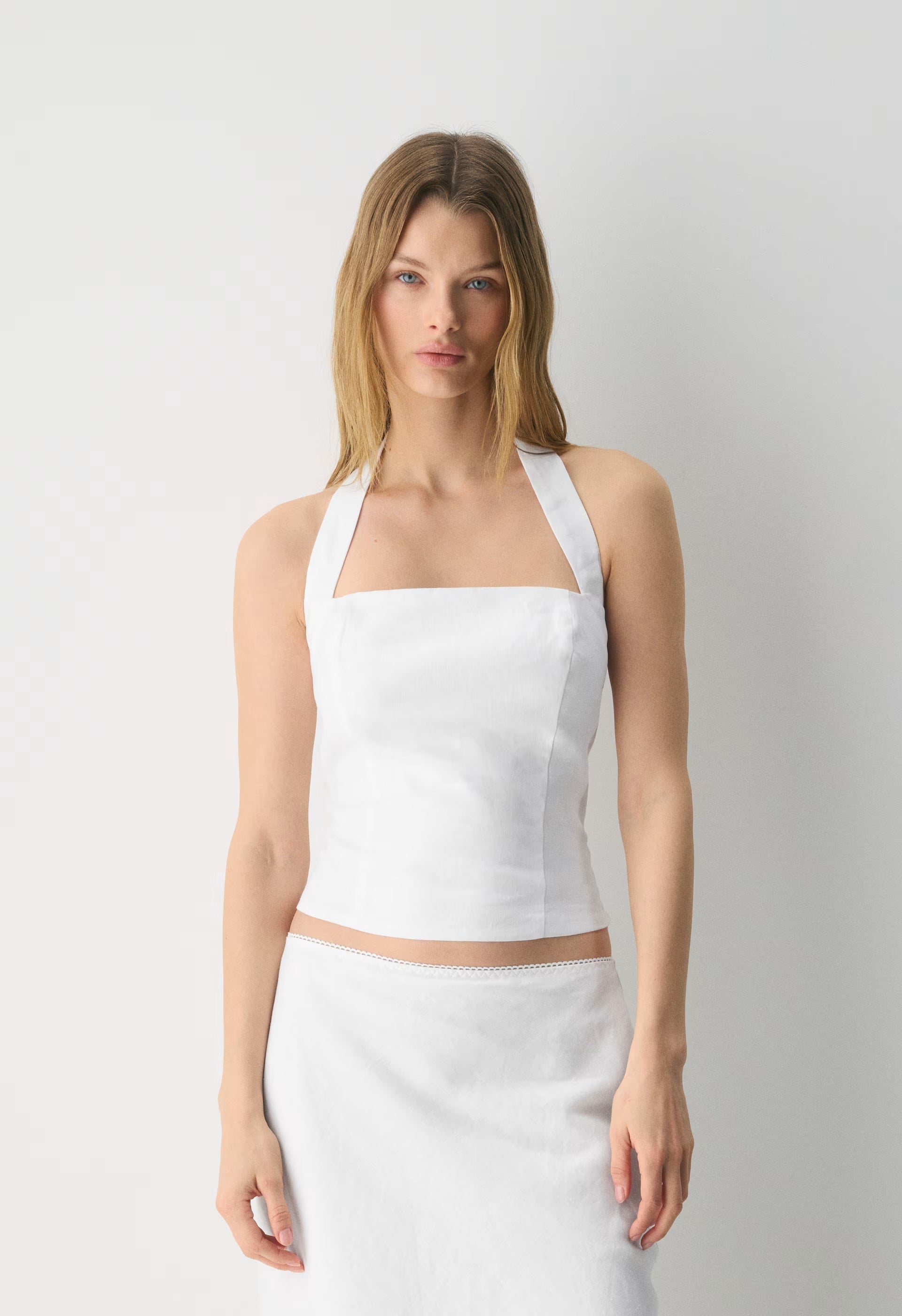 Whisper Linen Halter Top - WHITE